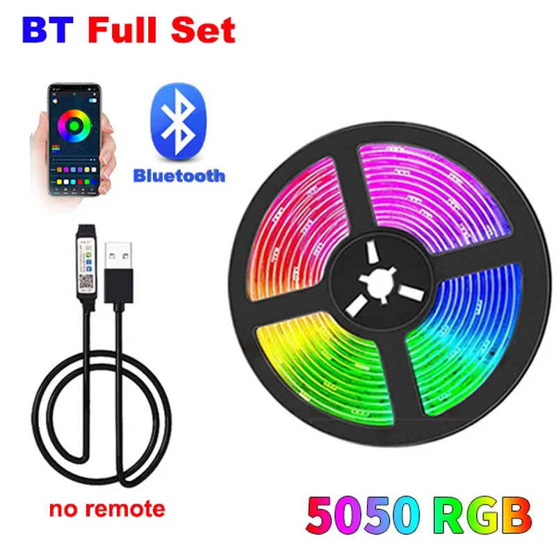 1-30M LED Strip Light RGB USB Flexible Lamp Tape 5050 Diode USB Cable Bluetooth Control DC 5V Desk Screen TV Background Lighting