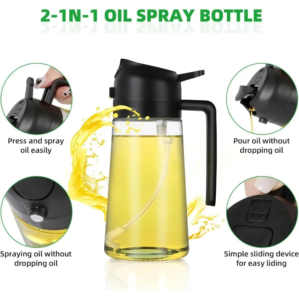 2In1 Oil Sprayer Glass Bottle for Cooking Anti-Leakage Olive Oil Storage Bottle for BBQ Air Fryer Salad Steak Kitchen Supplies